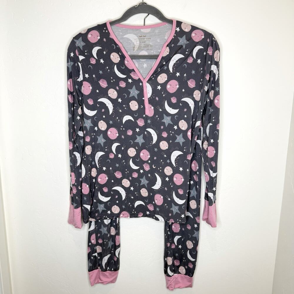 Little Sleepies To The Moon And Back Womens XL Pajama Set Soft Bamboo Pink Gray